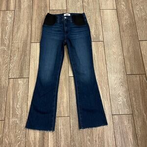 PAIGE Claudine Maternity Jeans Ankle Flare Sail Away Dark Wash Raw Hem Size 24